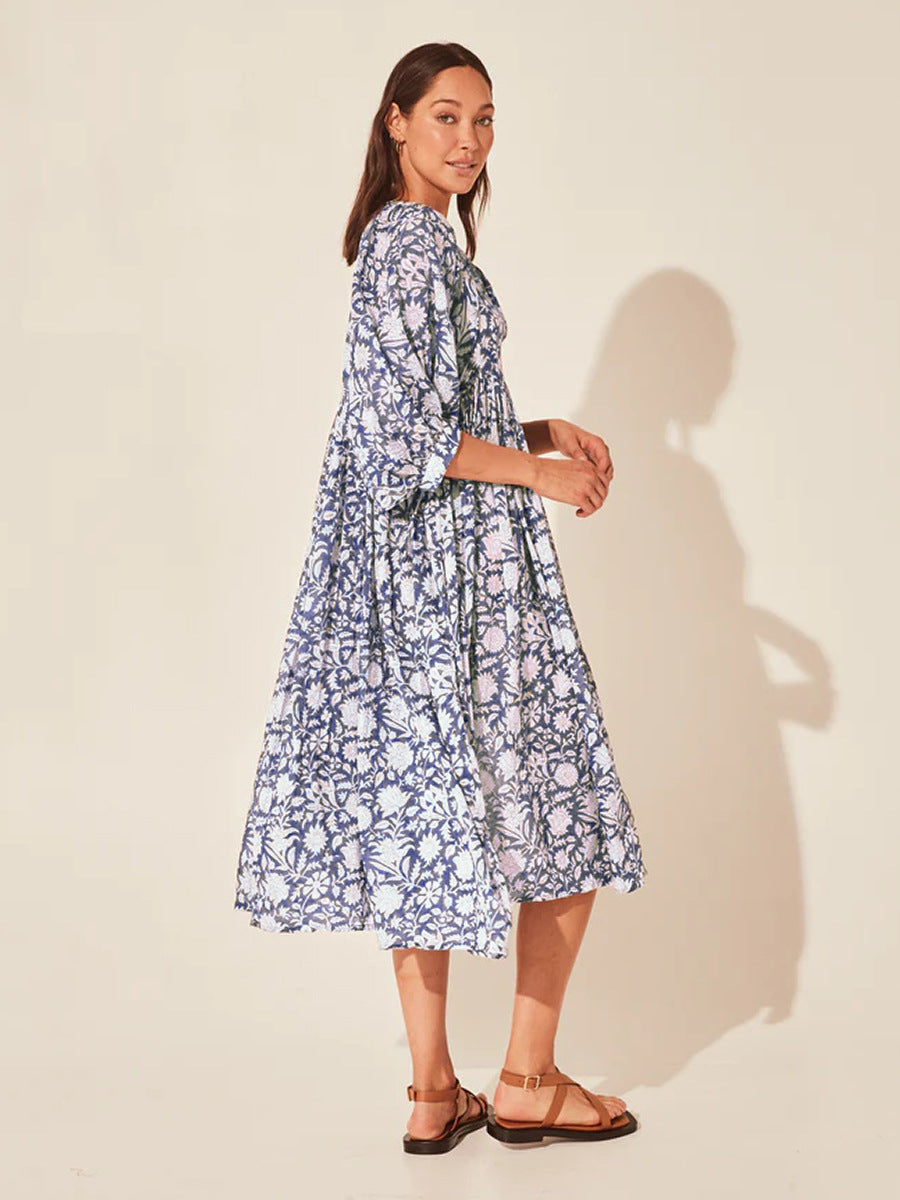 Printed Floral Lantern Sleeve Dress