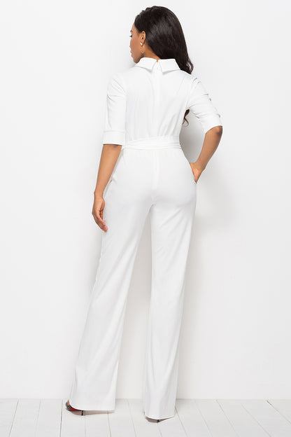 Mock-Neck Tie-Waist Jumpsuit