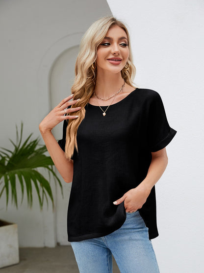 Cotton Chinlon Short-Sleeved Blouse