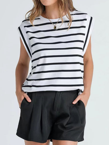 Striped Cap-Sleeve Blouse