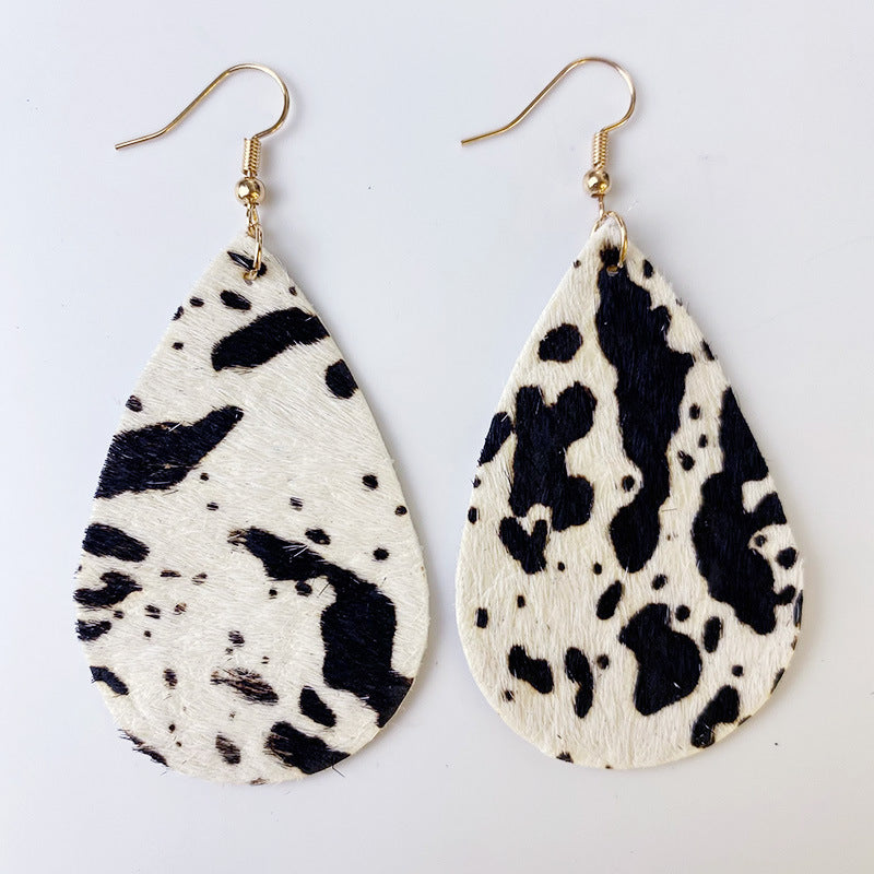 Leather Dangle Animal Print Earrings