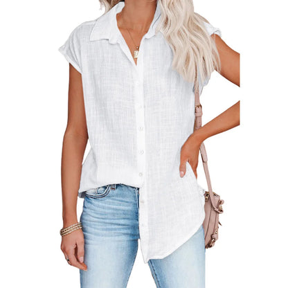 Cotton Linen Short-Sleeved Button-Down Shirt