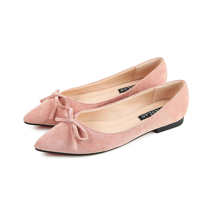 Faux-Suede Pointed-Toe Ballet Flats