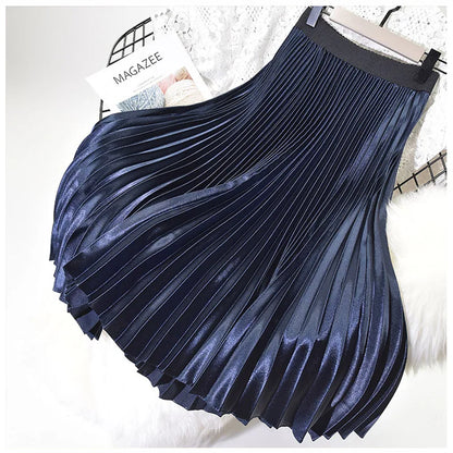 Metallic Pleated Midi Skirt