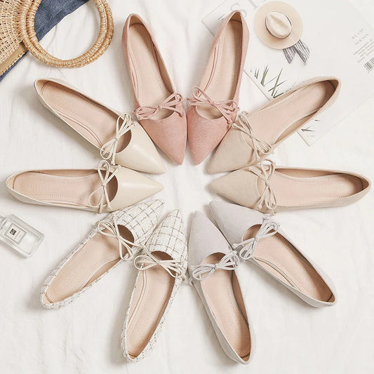 Faux-Suede Pointed Bow Ballet Flats