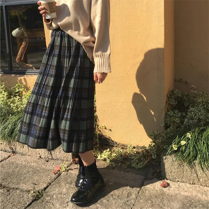 Vintage Wool Pleated Plaid Skirt