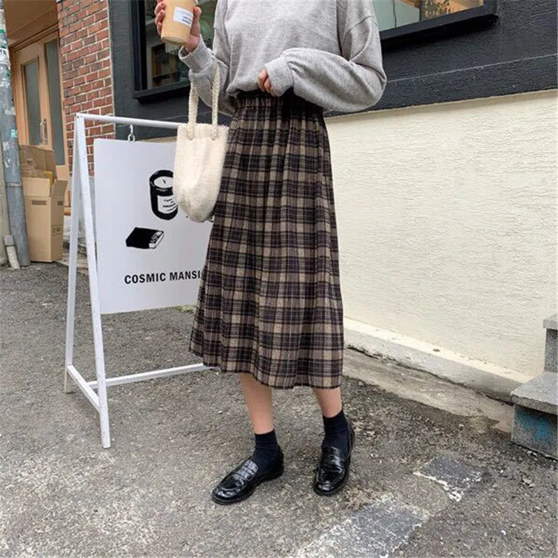 Vintage Wool Pleated Plaid Skirt