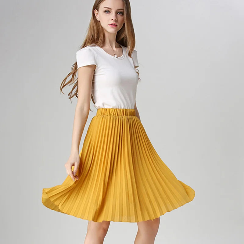 Pleated Chiffon Knee-Length Skirt
