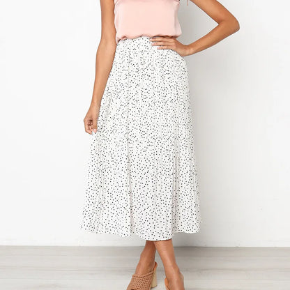 Pleated Polka-Dot Midi Skirt