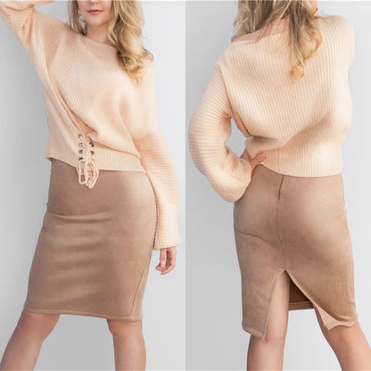Suede Cotton-Blend Stretch Pencil Skirt