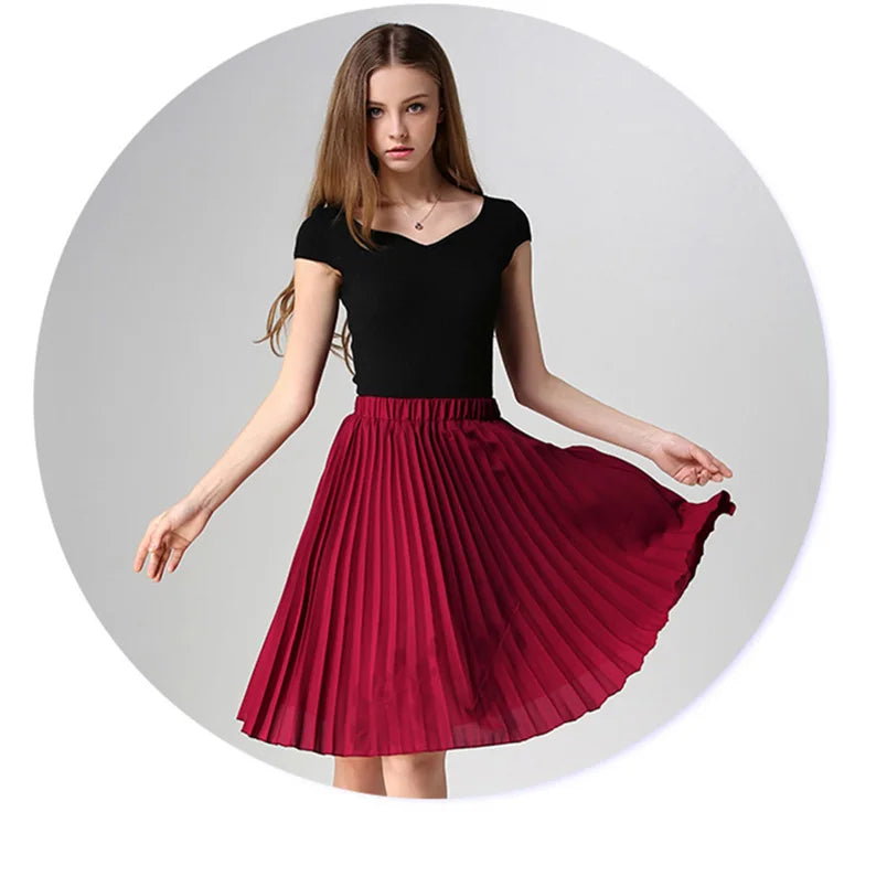 Pleated Chiffon Knee-Length Skirt