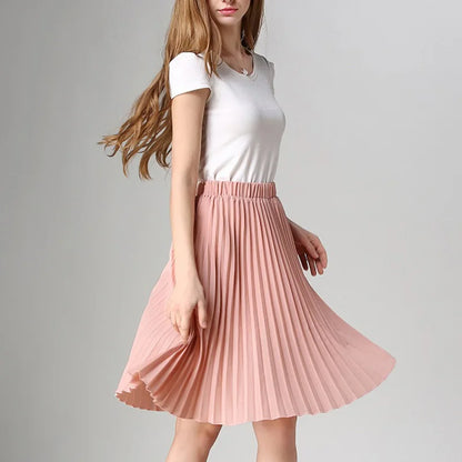 Pleated Chiffon Knee-Length Skirt