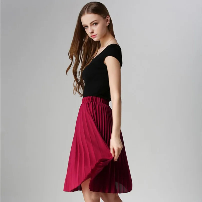 Pleated Chiffon Knee-Length Skirt