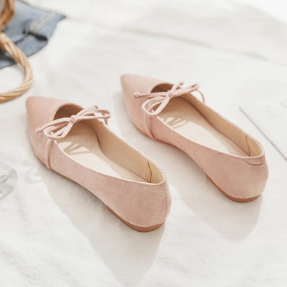 Faux-Suede Pointed Bow Ballet Flats