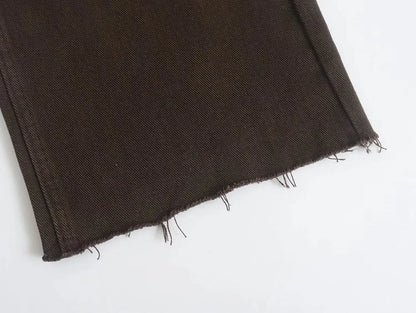 Straight-Leg Frayed Hem Pants