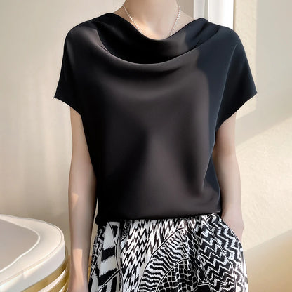 Beliarst Cowl-Neck Short-Sleeved Silk Blouse