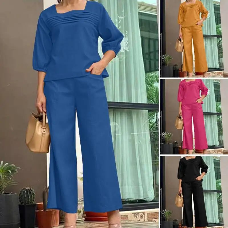 Zanzea Square-Neck Pant Set