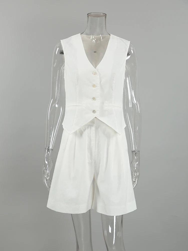 Cotton Linen Vest and Short Suit