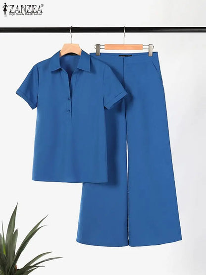 Zanzea Wide-Leg Button-Down Pant Set