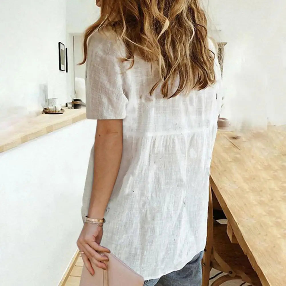 Sanwood Linen Short-Sleeved Blouse