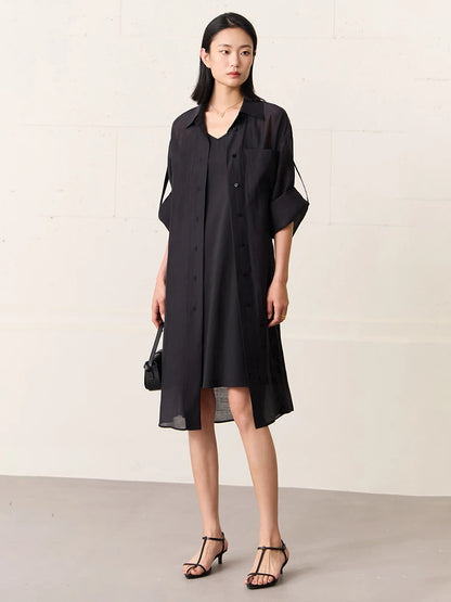 Amii Sheer Belted Shirt Dress