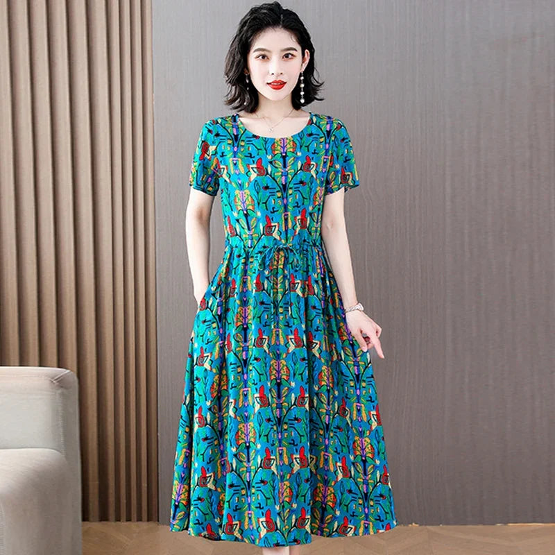 Short-Sleeved Cotton-Blend Midi Dress