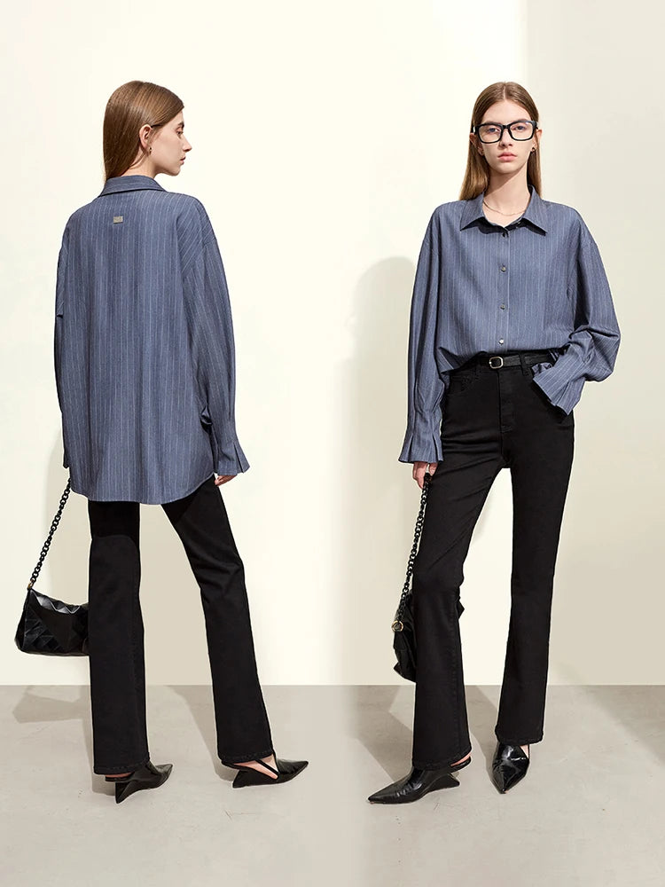 Amii Long-Sleeved Pinstriped Oxford Shirt