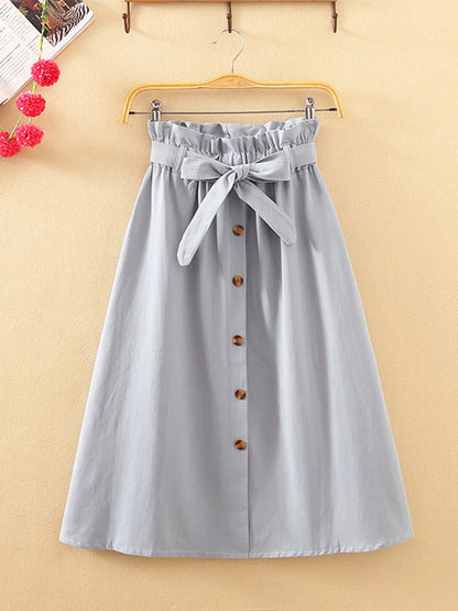 Cotton-Blend Button-Down Knee-Length Skirt