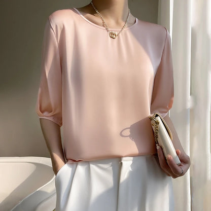 Five-Point Sleeve Satin Blouse