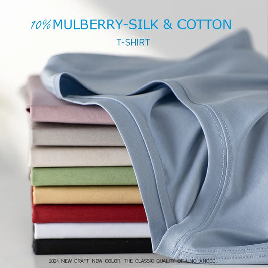 Short-Sleeved Cotton Silk V-Neck Top