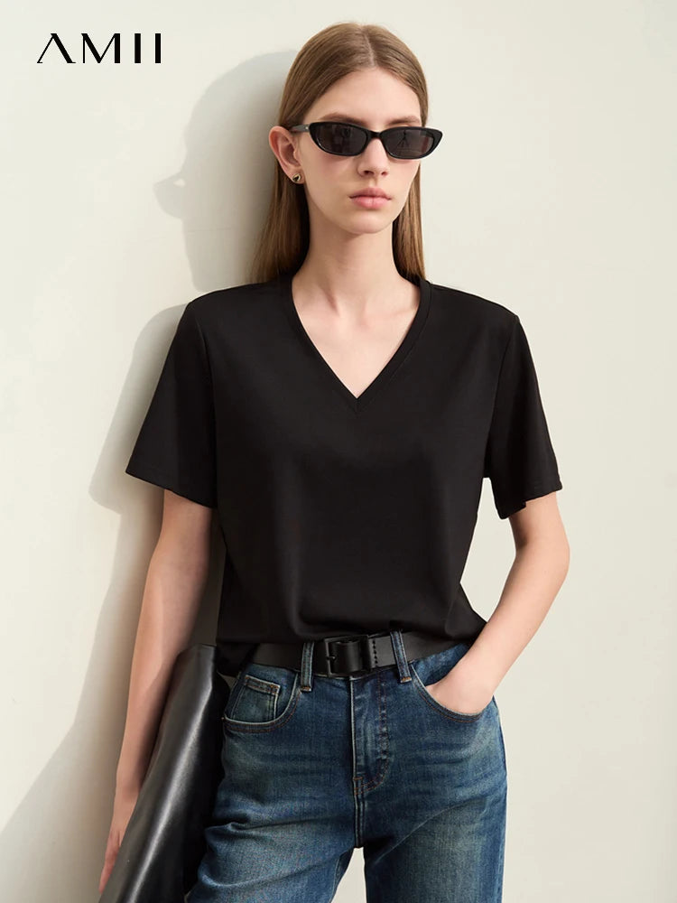 Amii Viscose V-Neck Short-Sleeved Shirt