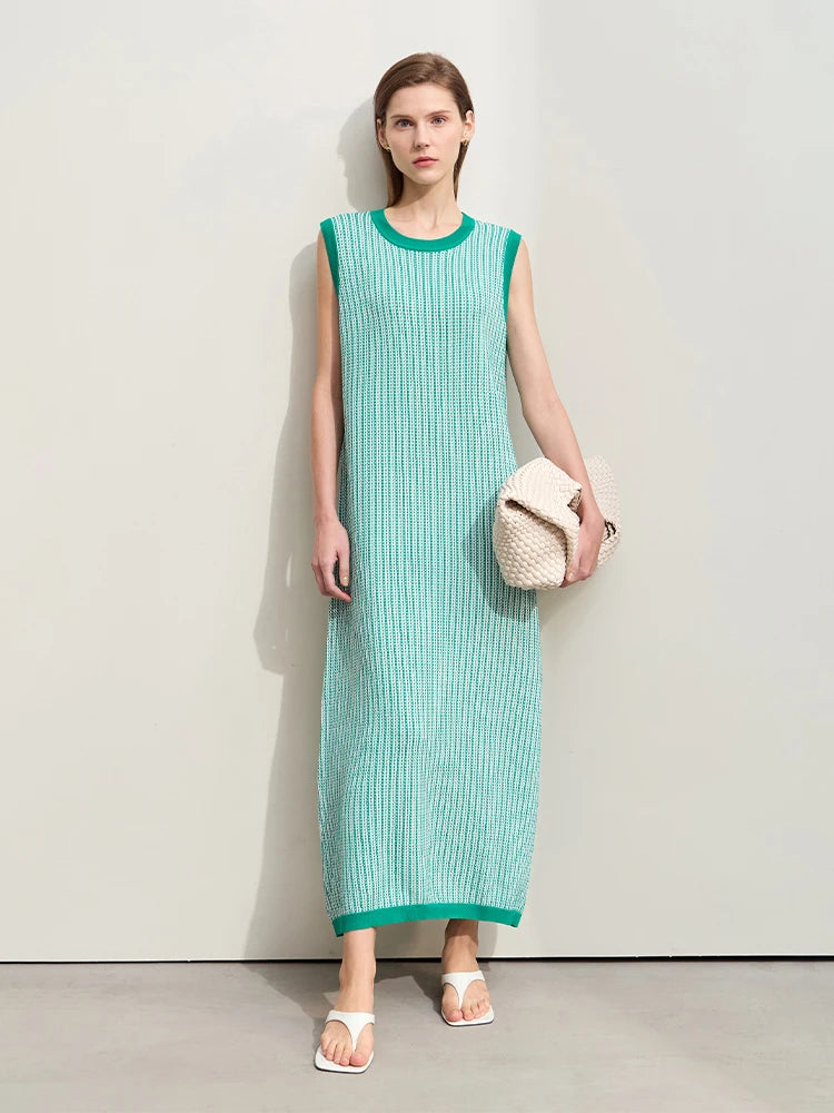 Amii Knit Sleeveless Pinstripe Maxi Dress