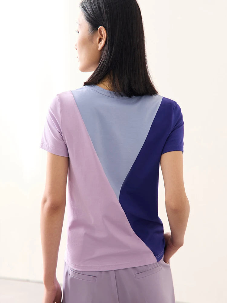 Amii Cotton-Blend Color Block Short-Sleeved Top