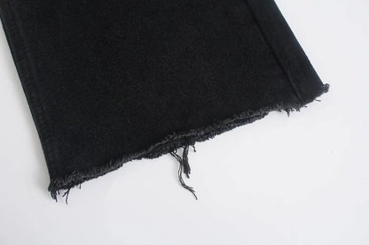 Straight-Leg Frayed Hem Pants