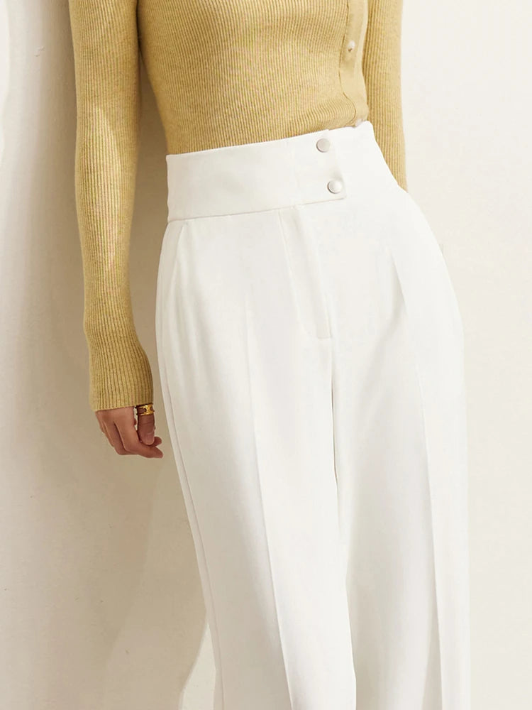 Amii Twill Wide-Leg Stretch Trousers