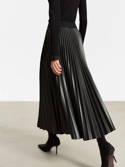 Amii Faux-Leather Pleated Midi Skirt