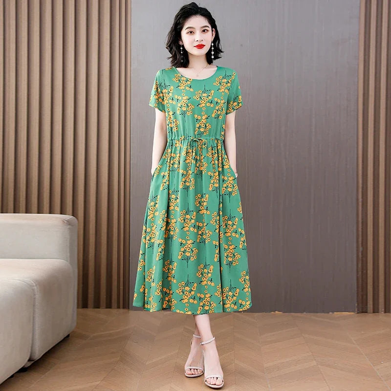 Short-Sleeved Cotton-Blend Midi Dress