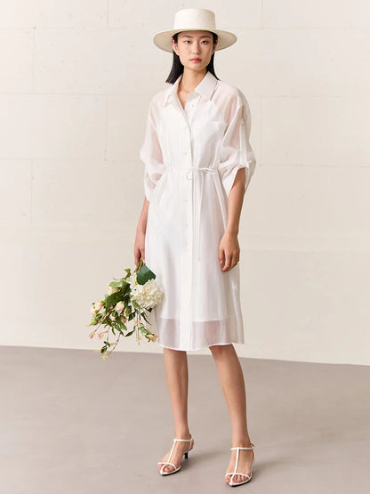 Amii Sheer Belted Shirt Dress