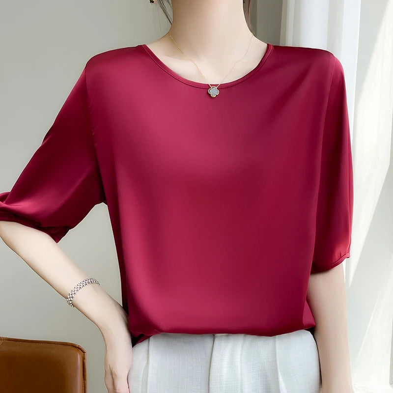 Five-Point Sleeve Satin Blouse