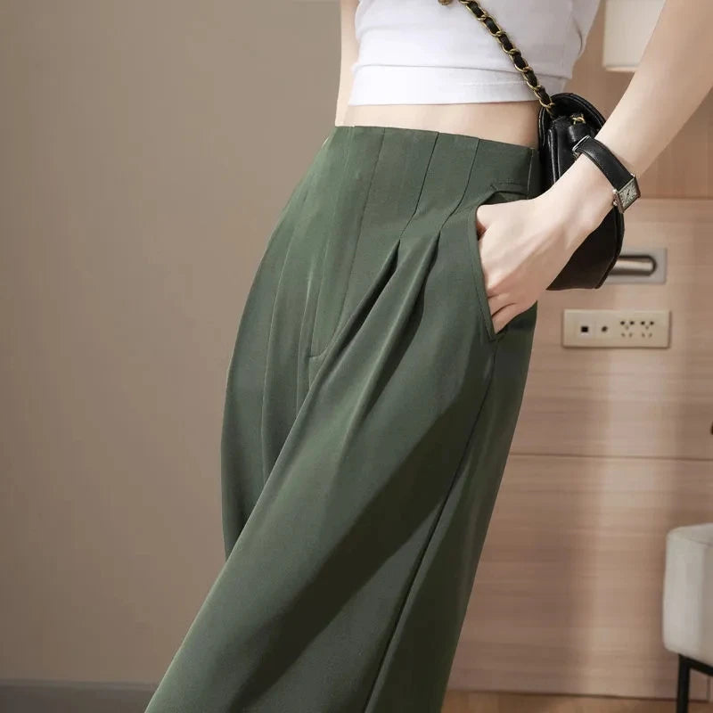 Lightweight Chiffon Pleated Wide-Leg Trousers