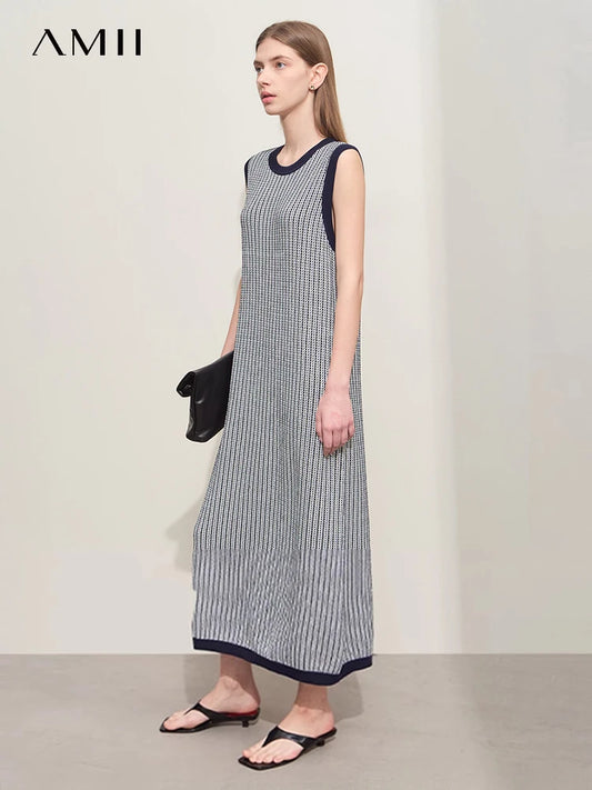 Amii Knit Sleeveless Pinstripe Maxi Dress