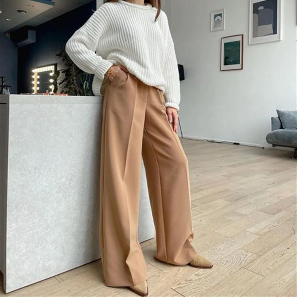 Wide-Leg Broadcloth Trousers