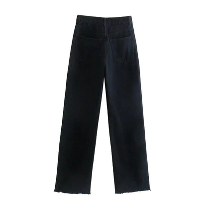 Straight-Leg Frayed Hem Pants