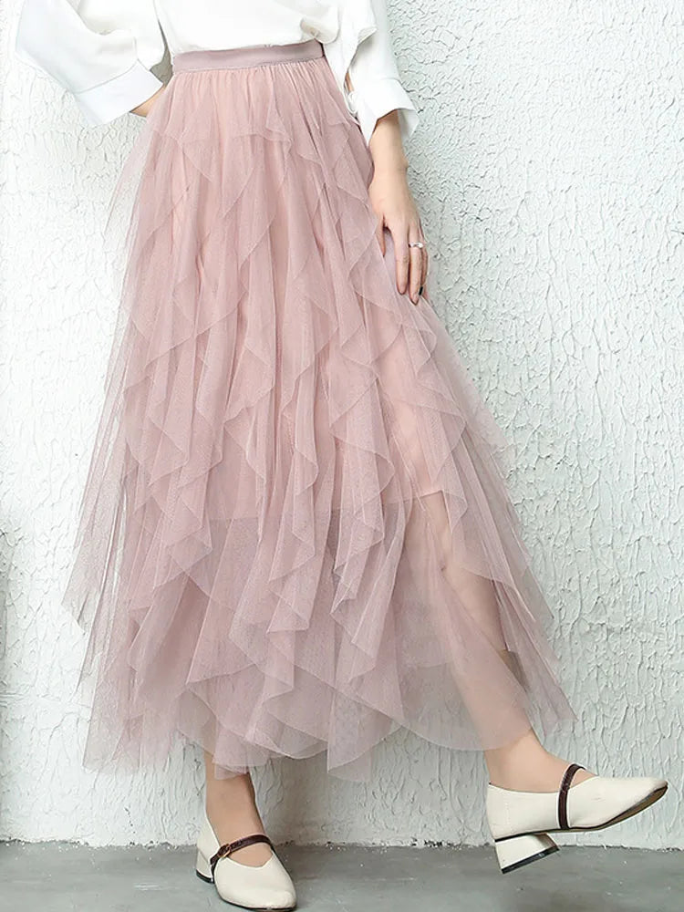 Tulle Ruffle Midi Skirt