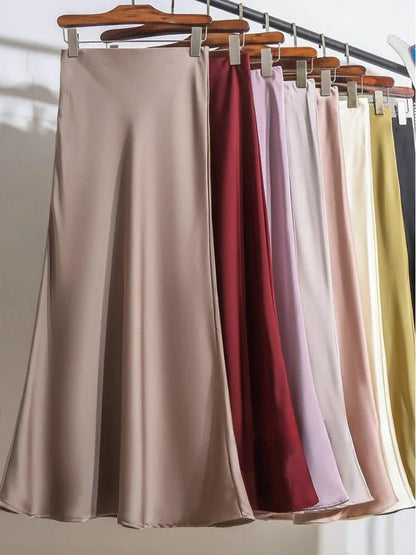 Satin A-Line Midi Skirt