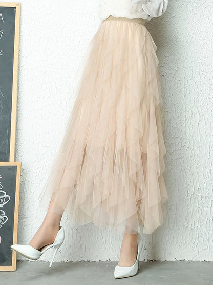 Tulle Ruffle Midi Skirt