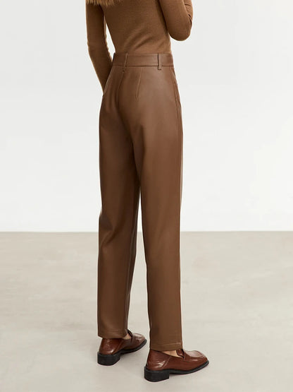 Amii Faux-Leather Slim-cut Ankle Pants