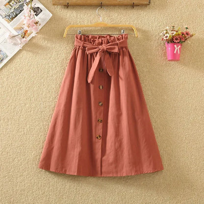 Cotton Paper Bag Waist Midi Skirt