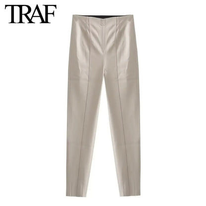 Traf Faux-Leather Pencil Trousers