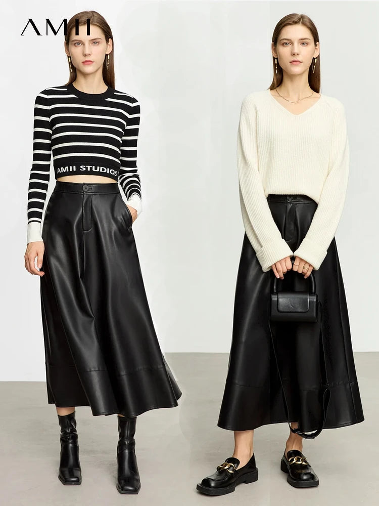 Amii Faux-Leather Midi Skirt